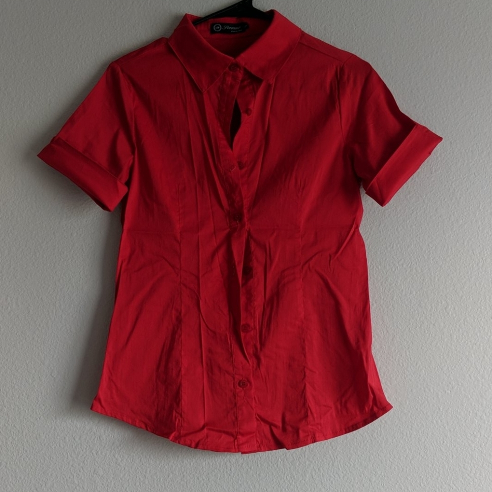 Red button down cotton shirt
